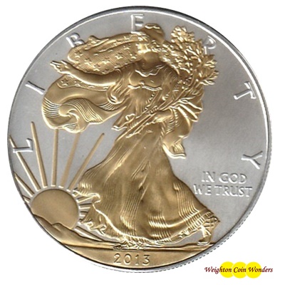 2013 USA 1oz Silver Eagle - Gold Highlighted - Click Image to Close